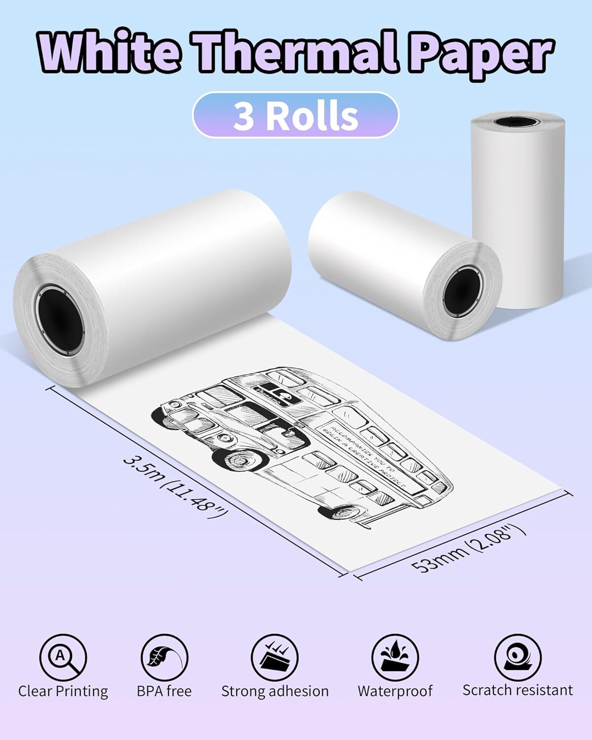 3-Roll Self-adhesive Sticker Thermal Paper for Phomemo T02 M02 M02S M02PRO M04AS