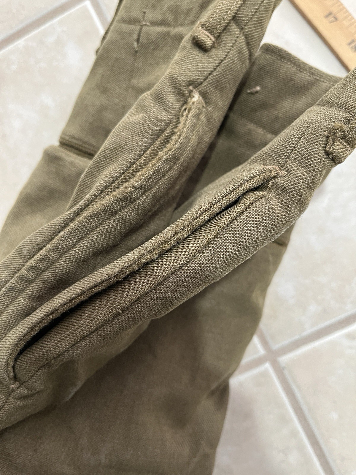 WWII WW2 US Army Light Shade Wool Field Trousers 1942 34x31 Gas Flap Mustard OD