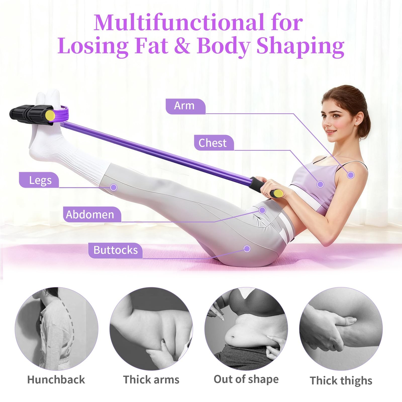 Pedal Resistance Bands with Handles, Upgrade 6-Tubes Manual Tension Training ...