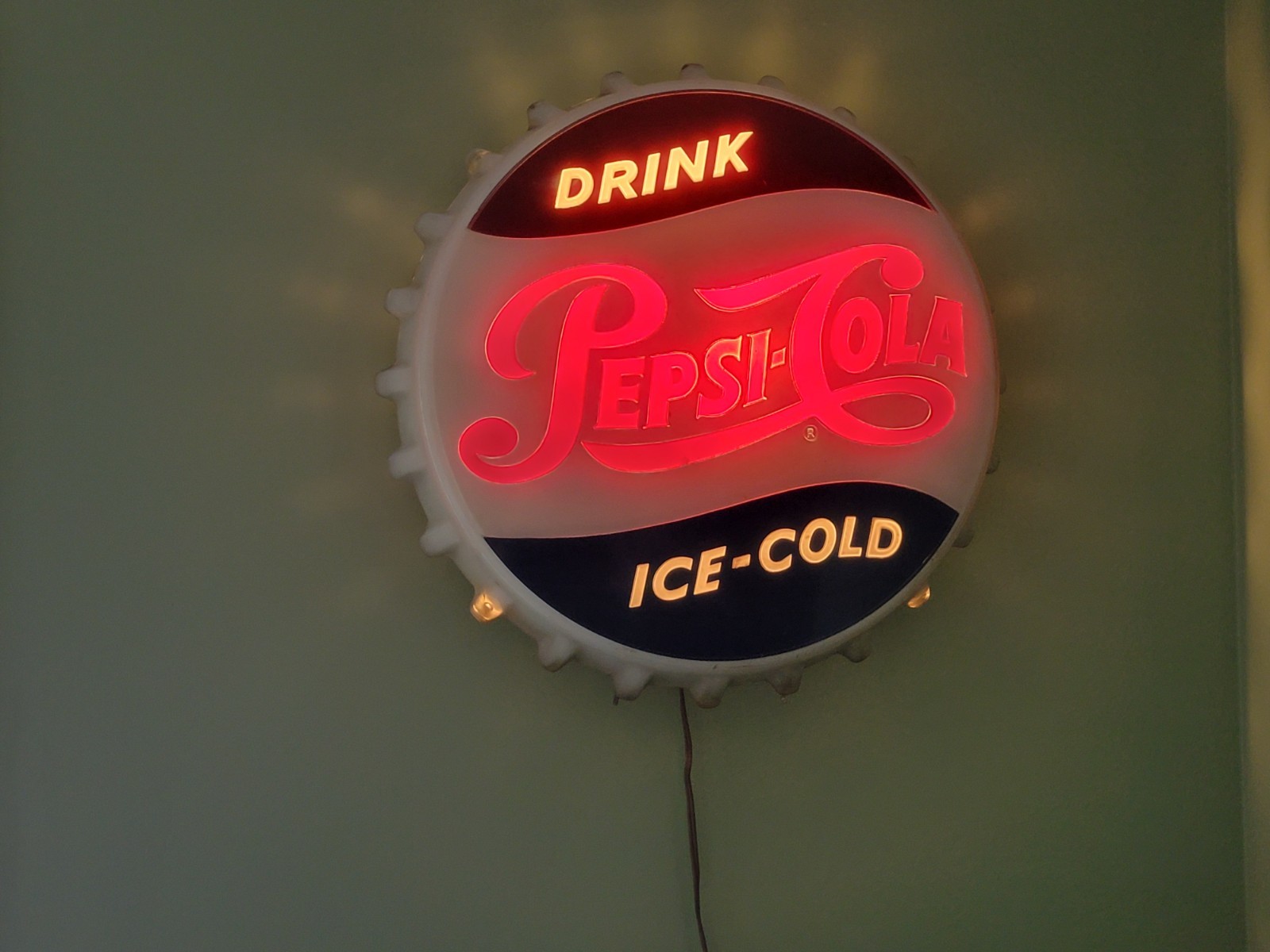 Lighted Sign Drink Pepsi Cola Ice Cold Cap Advertising Store Display Working