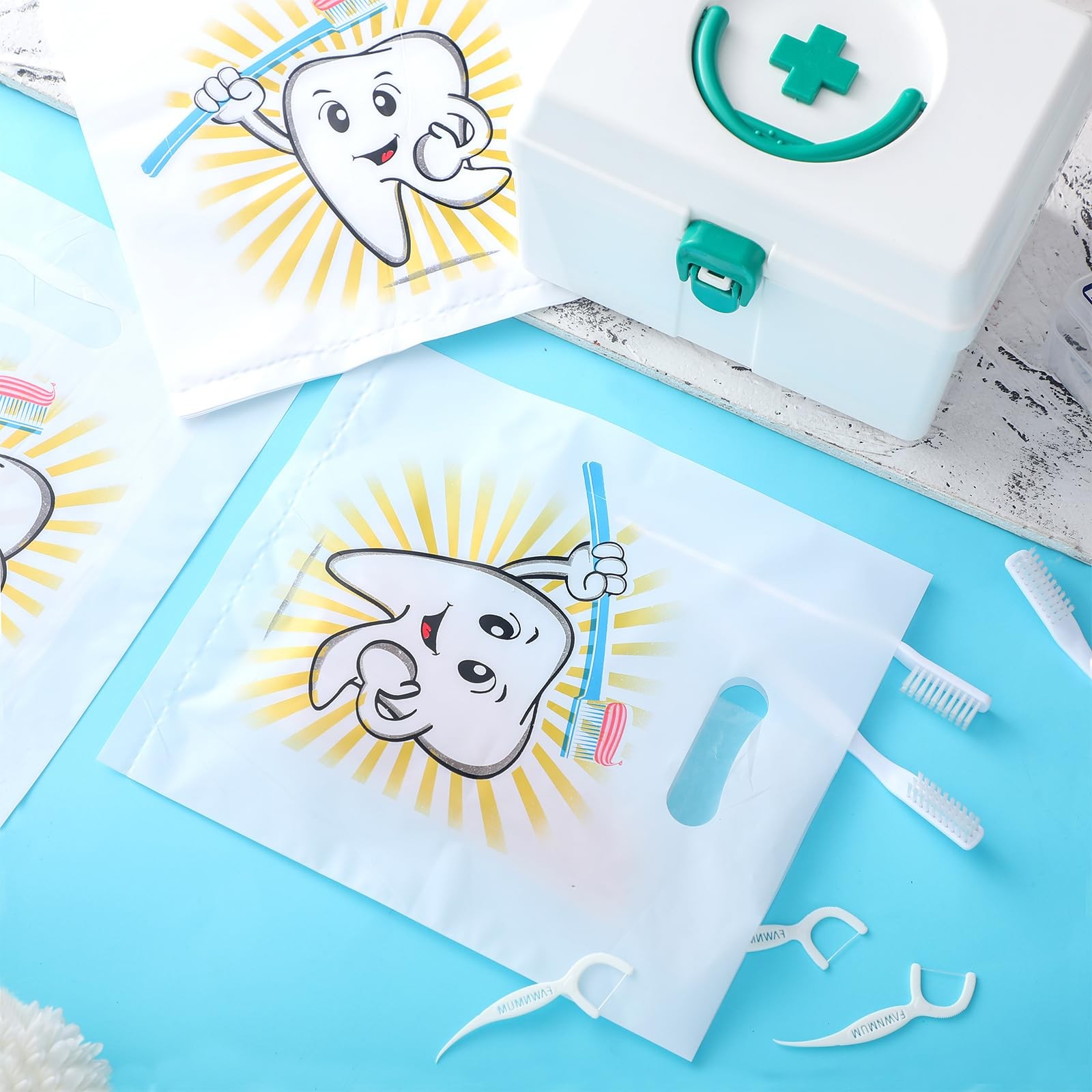 300pcs Tooth Merchandise Bags with Handles Plastic Dental Patient Gift Bags