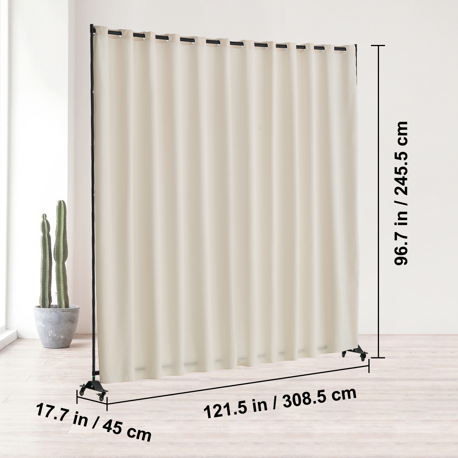 Room Divider Portable Panel Room Divider with Wheels Privacy Screen Beige