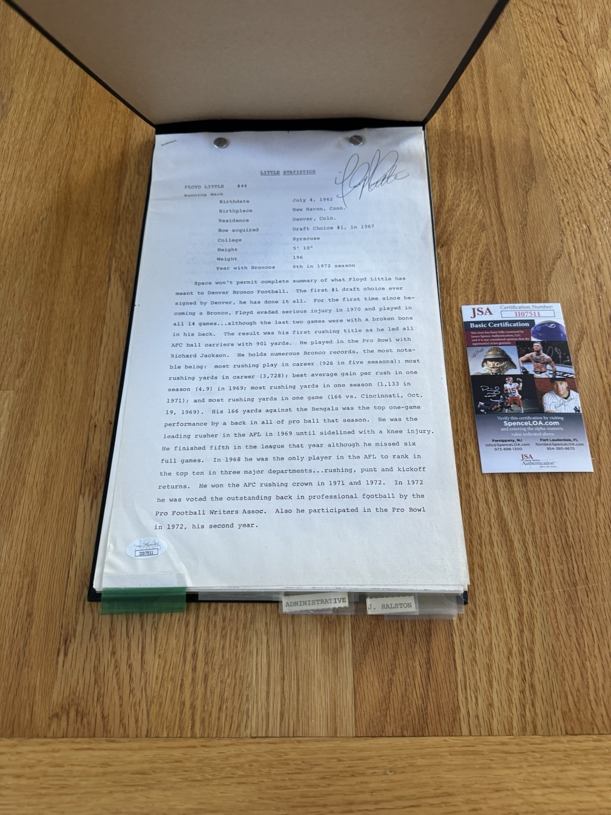 PERSONALLY OWNED FLOYD LITTLE Signed Contract Negotiations Binder Broncos NFL