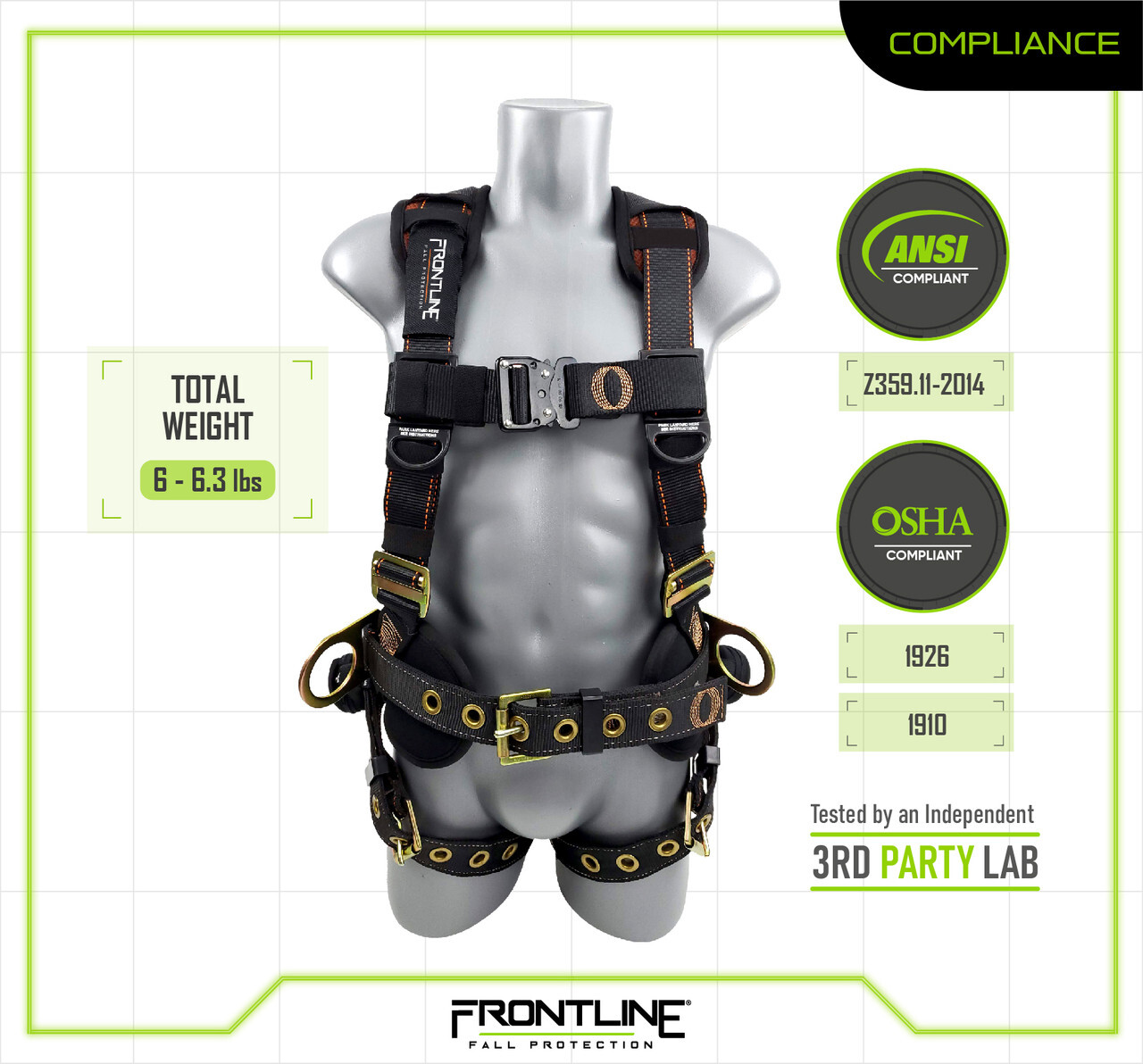 Frontline 100CTB Construction Full Body Harness with Tongue Buckle Legs and Trau