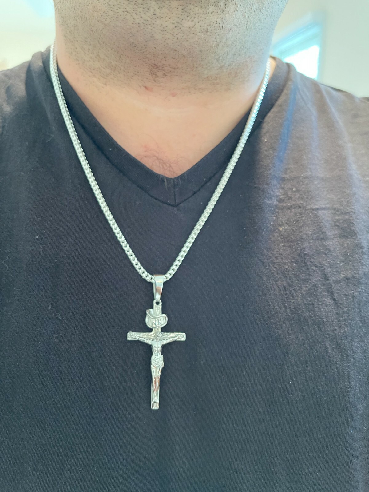 Real Solid 925 Sterling Silver Mens Cross Jesus Piece Crucifix Pendant Necklace