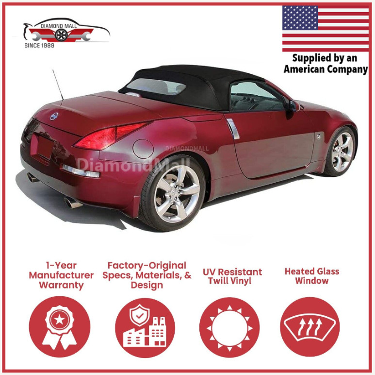 Convertible Soft Top Fits 2003-2009 Nissan 350Z w/DOT Heated Glass Window, Vinyl