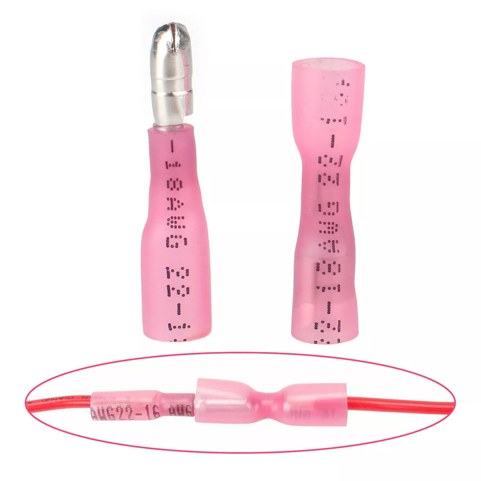 200pcs Heat Shrink Bullet Wire Connectors 22-10AWG Male Female Crimp Terminals