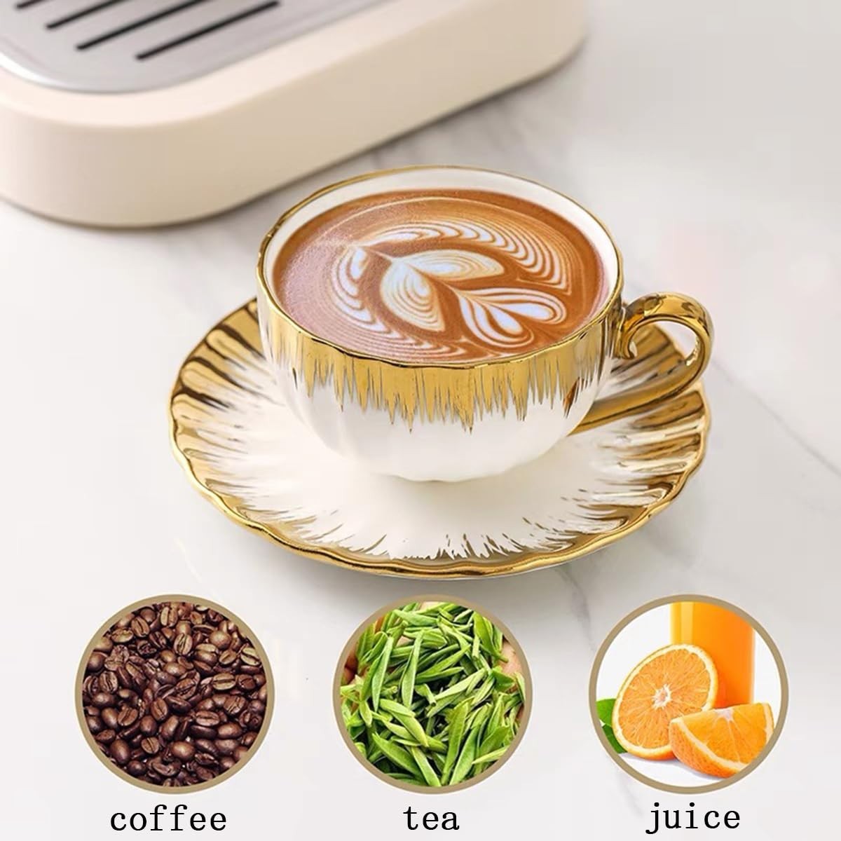 6pcs Luxury Ornate Gold Rim Ceramic Coffee Cup & Saucer Set with Spoons Gift Set