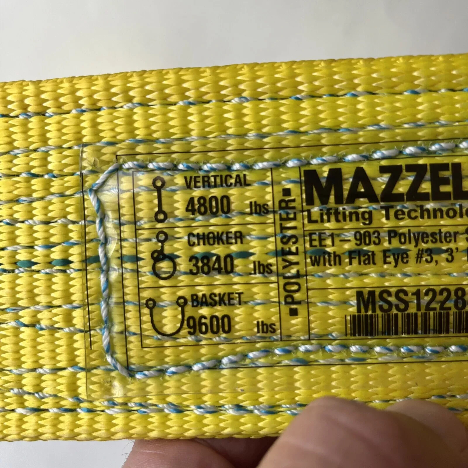 Mazzella EE1-903 x 3’ Polyester Synthetic Web Sling 3" Wide 3’ Long Flat Eye New