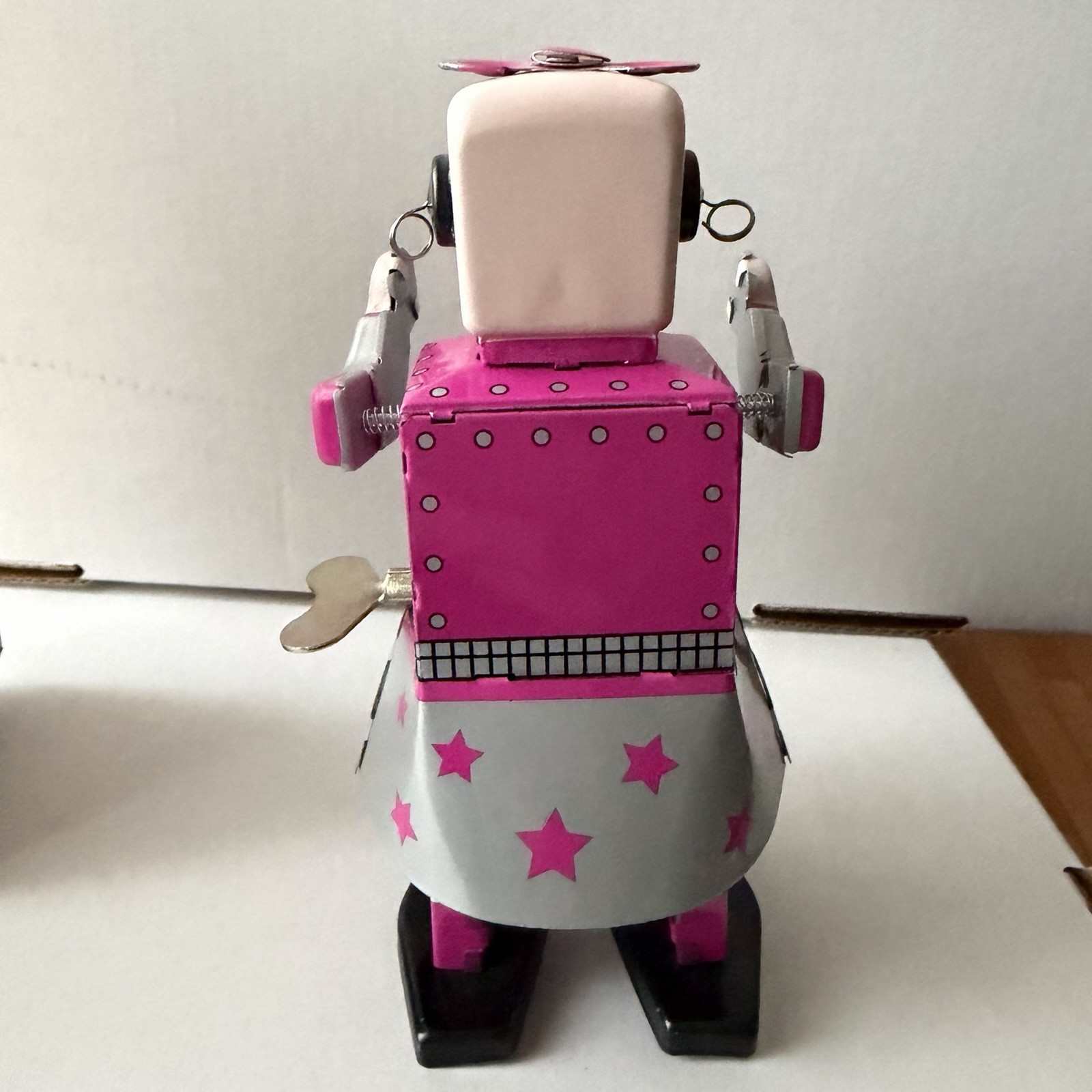 Vintage Venus Robot Pink Windup Tin Toy with Original Box and Key