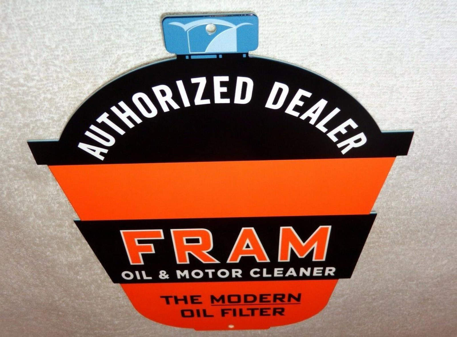 VINTAGE FRAM OIL FILTER+ MOTOR CLEANER AUTHORIZED DEALER 12" METAL GASOLINE SIGN