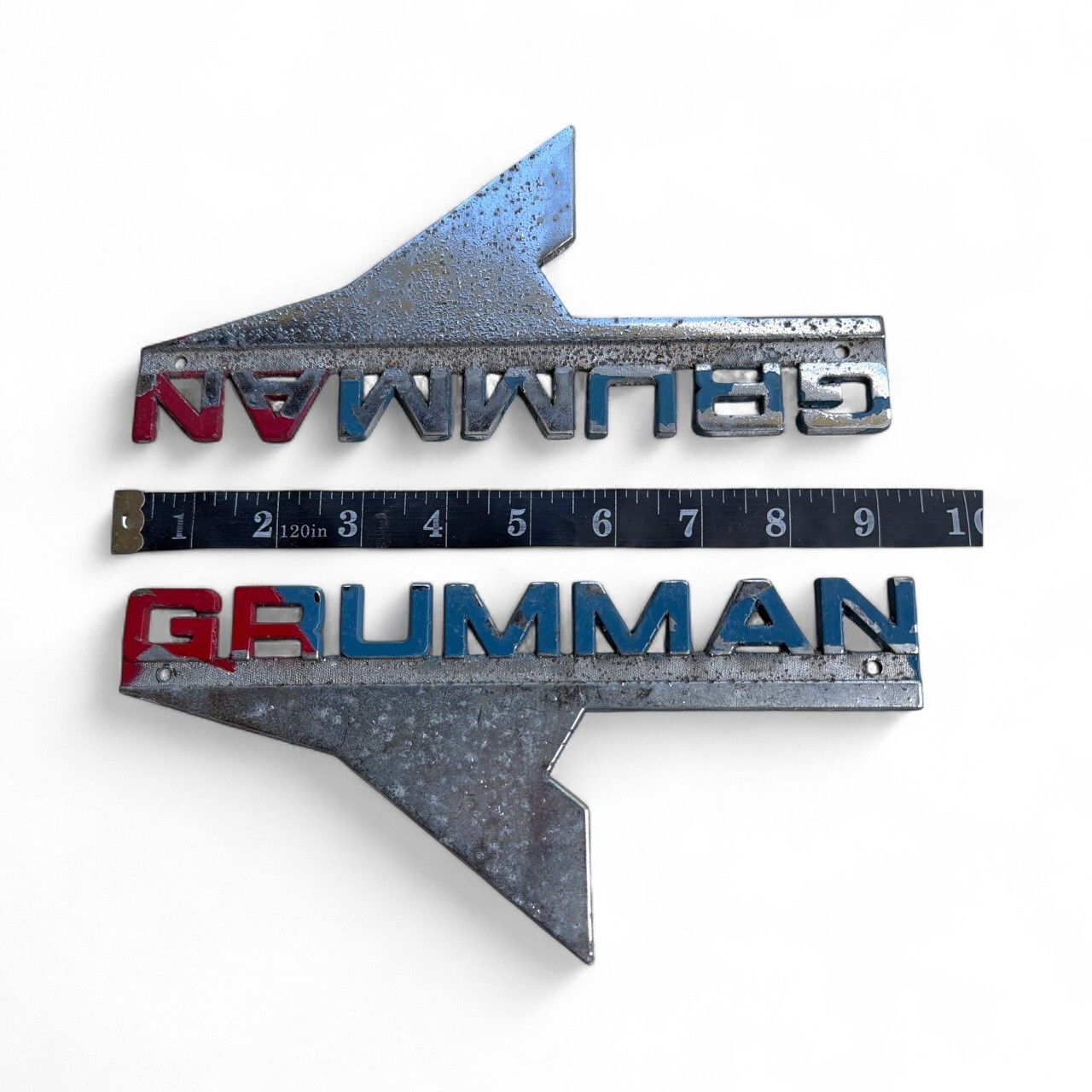 Grumman Emblem Left and Right Badges Preservation Condition Pitted Worn Awesome