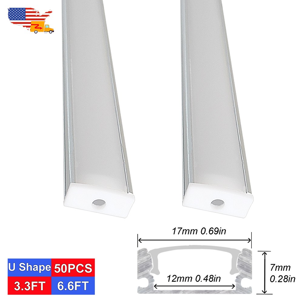 6.6FT/2M U-Channel Led Aluminum Profile 50 Pack With Milky Cover For Led Strip