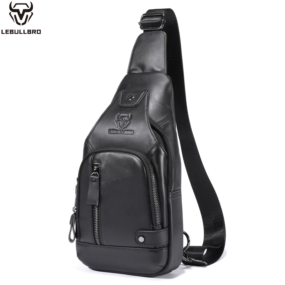 Mens Sling Backpack Cowhide Genuine Leather Chest Crossbody Shoulder Bag New