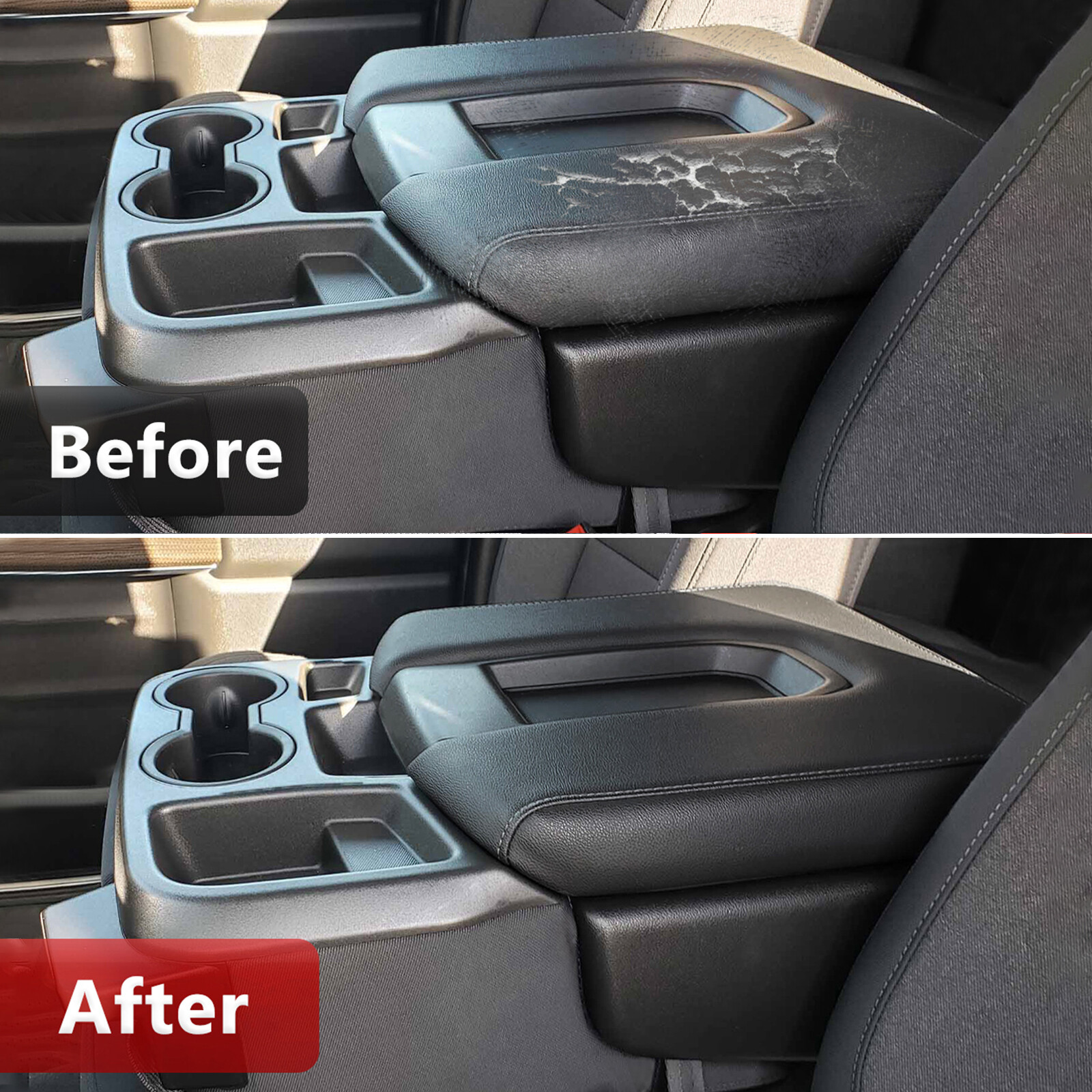 Fits Chevy Silverado 2019-2024 Center Console Lid Armrest PU Leather Cover Black