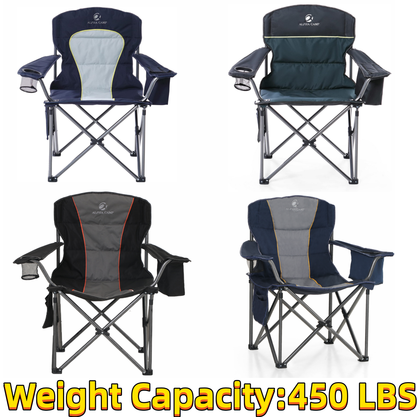 ALPHA CAMP Oversized Heavy Duty Lawn Chair with Cooler Bag Camping Chair 450LBS