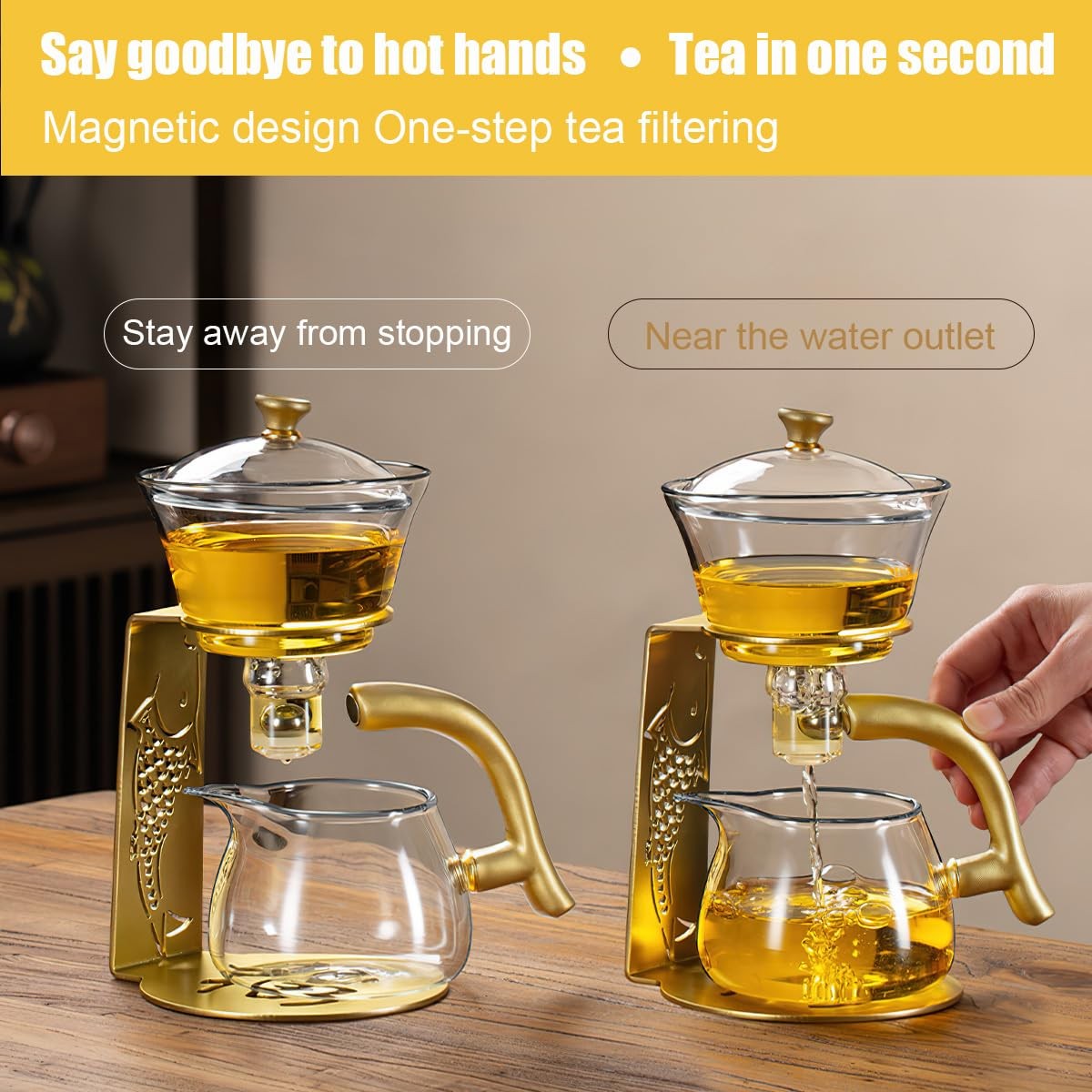 Lazy Kungfu Magnetic Tea Pot Semi Automatic Glass Teapot Drip Attraction Water