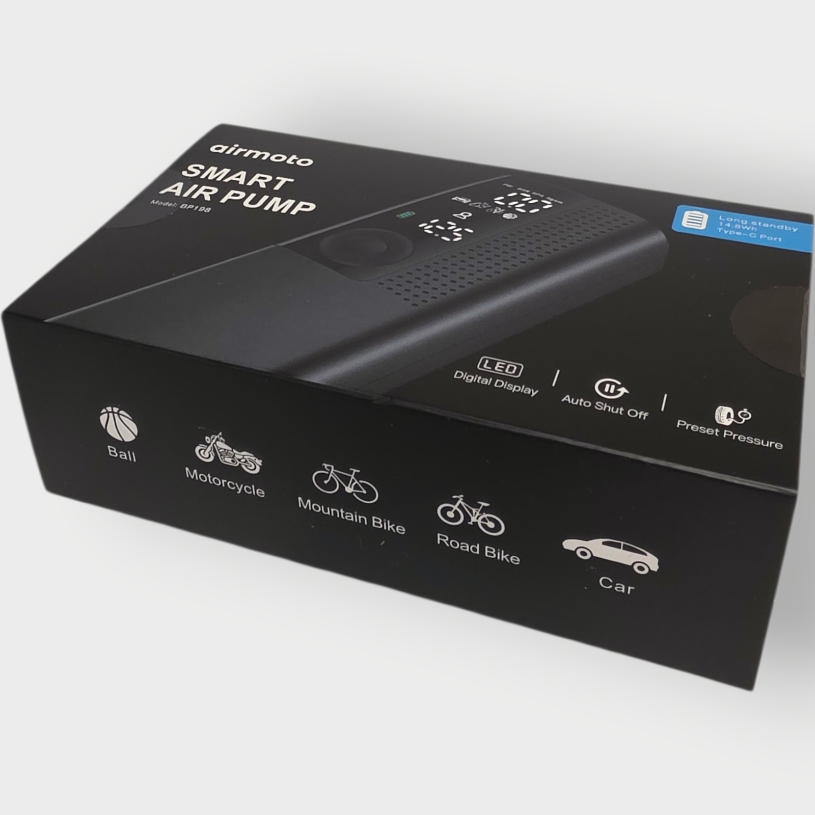 Airmoto Smart Air Pump Model BP198 rechargeable inflator balls bike car tires