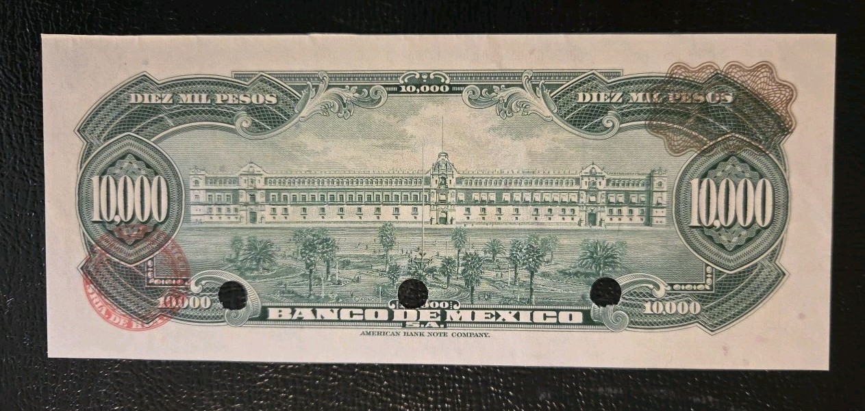 PK#725 10,000 Pesos 1978 Mexico Unc, Specimen, Series CDD Red Seals Banknote