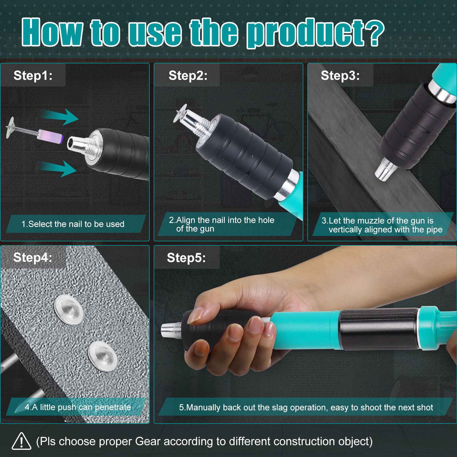 2 Kit Portable Concrete Nailer Nail Gun Cordless Wall Fastening Tool +100 Nails