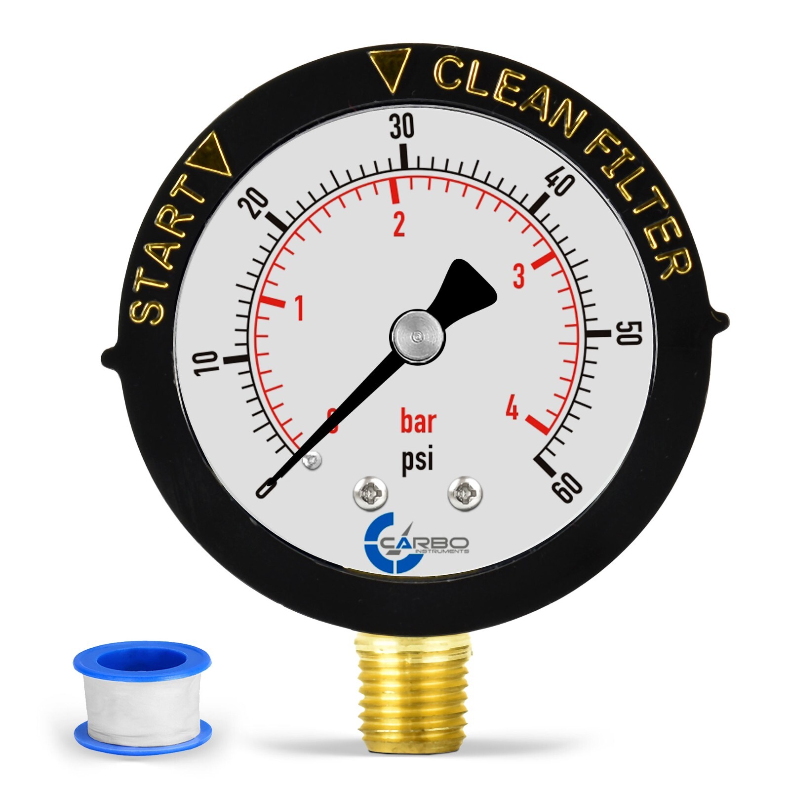 Pool Filter Pressure Gauge, Adjustable Twist Bezel, 1/4" NPT Low Mnt 0-60 psi