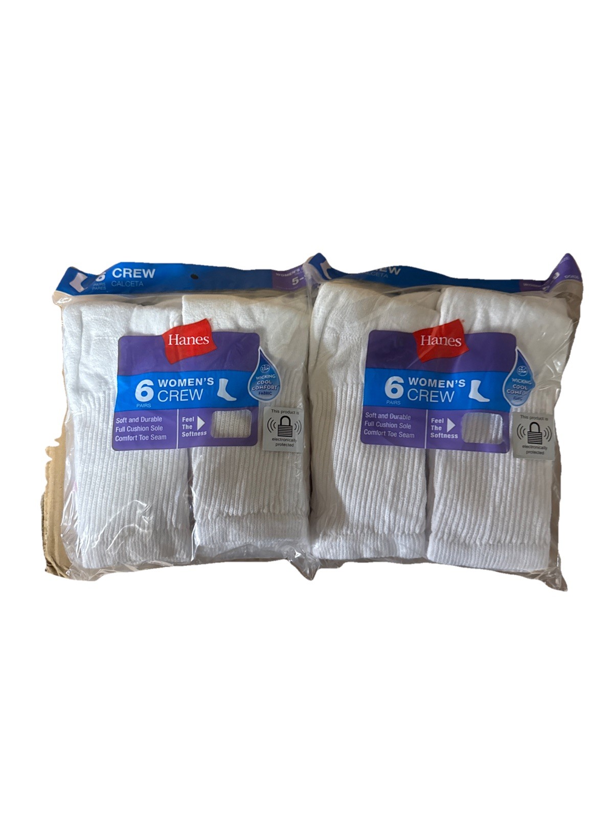 HANES WOMEN'S CREW SOCKS WHITE 6 PACK SHOE SIZE 5-9 - 2 Pack