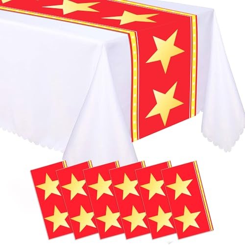 6 Pcs Movie Night Table Runner Movie Night Supplies Red Carpet Gold Star