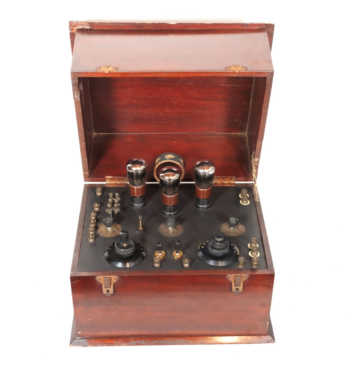 Ca. 1923-24 AJS Pattern 3-Valve Receiving Set w/Exposed Tubes & Plug-In Coil