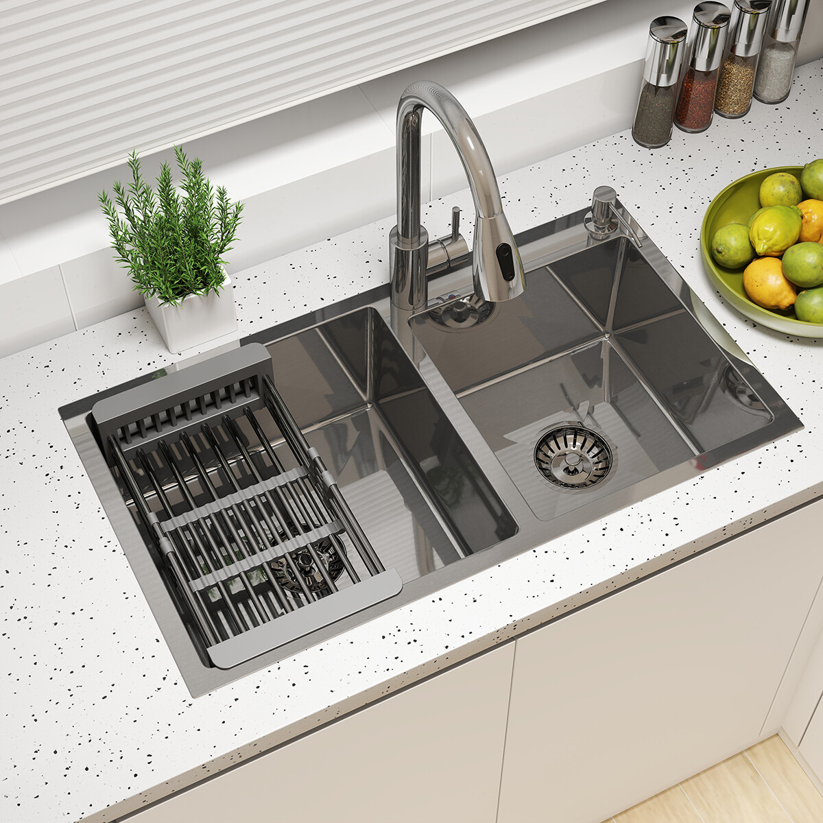 30"/32" Drop In Kitchen Sink Silver Stainless Steel Large Double Bowl Top Mount