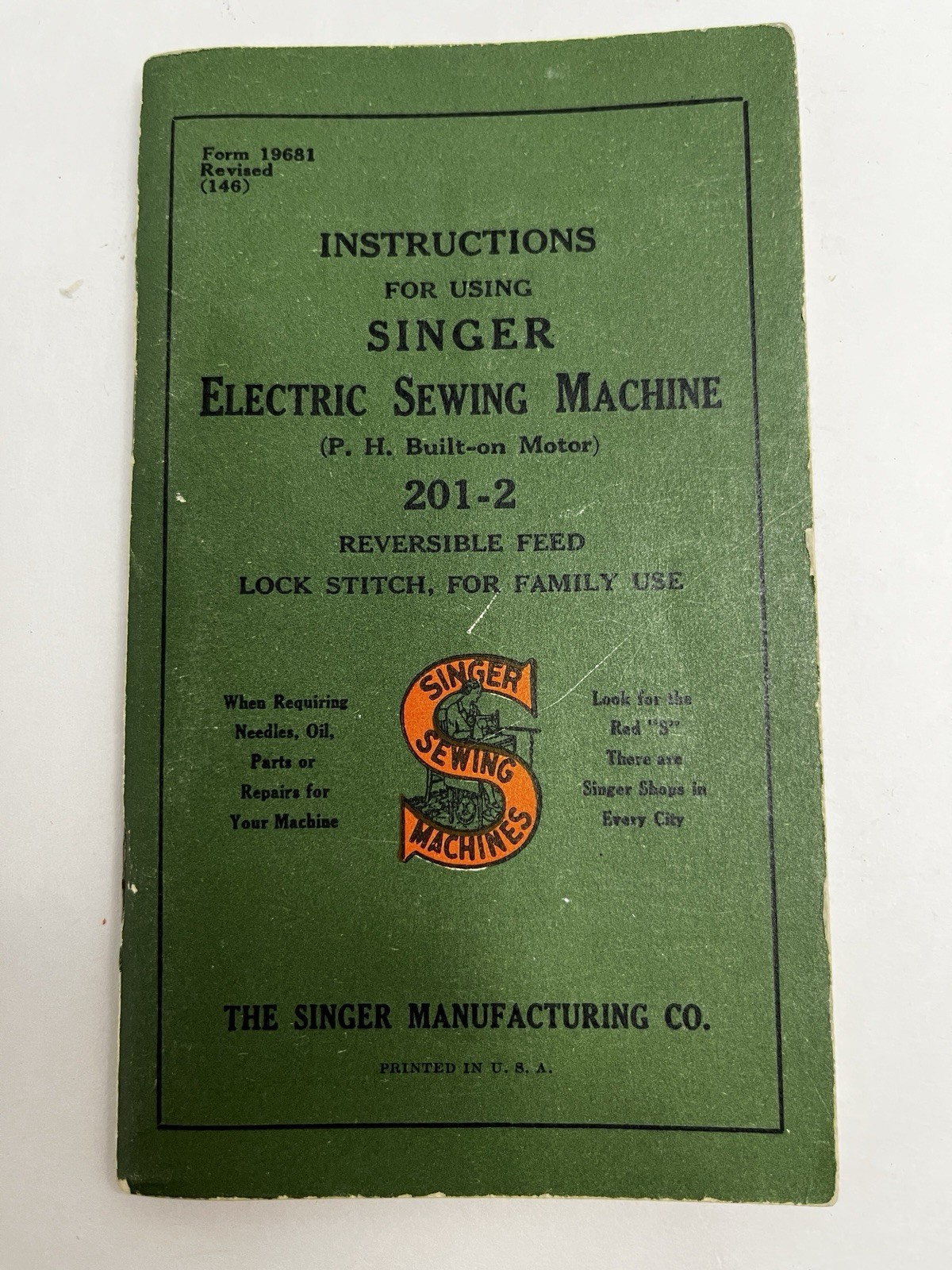Singer 201-2 Electric Sewing Machine Owner's Manual Instruction Booklet 1941