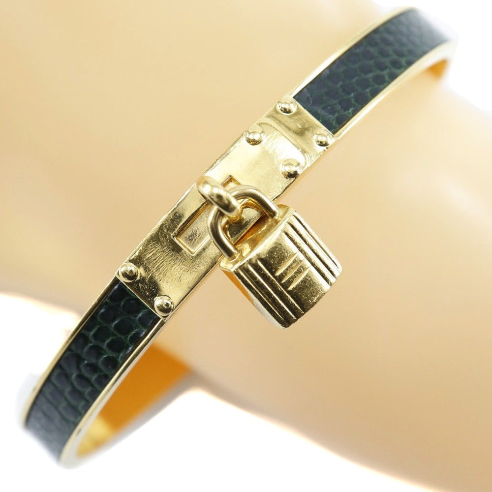 105. Hermes Lizard Kelly Lock Black & Gold Bangle