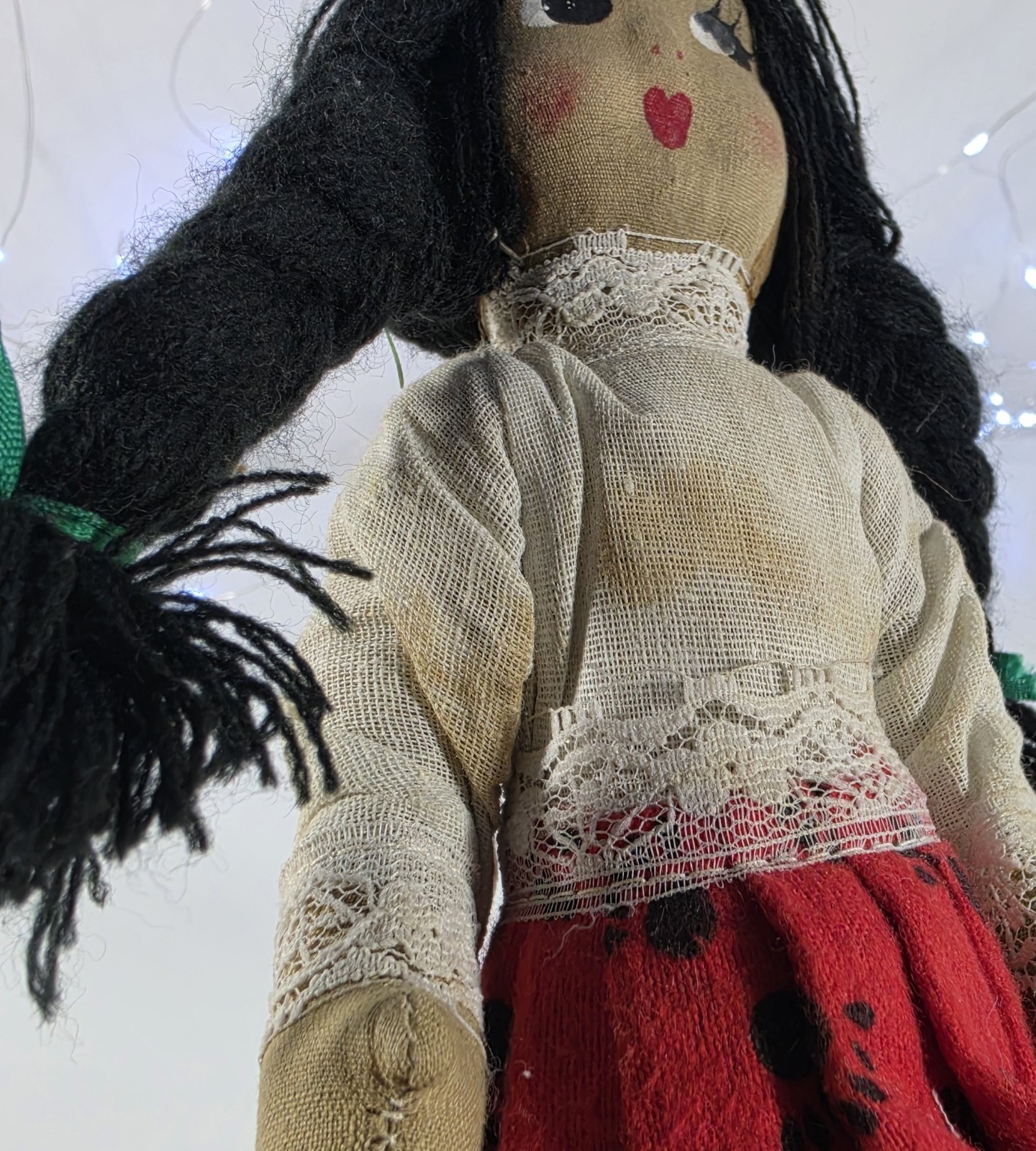 Vintage Mexican Folk Art Doll 12" Some Damage and Stains See Photos (A37)