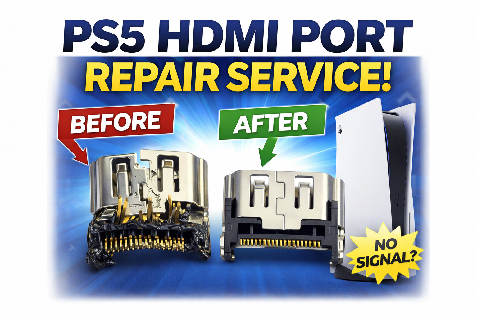 Mail-In PS5 / Xbox HDMI Port Repair Service – No Signal / No Display – 1 day Fix