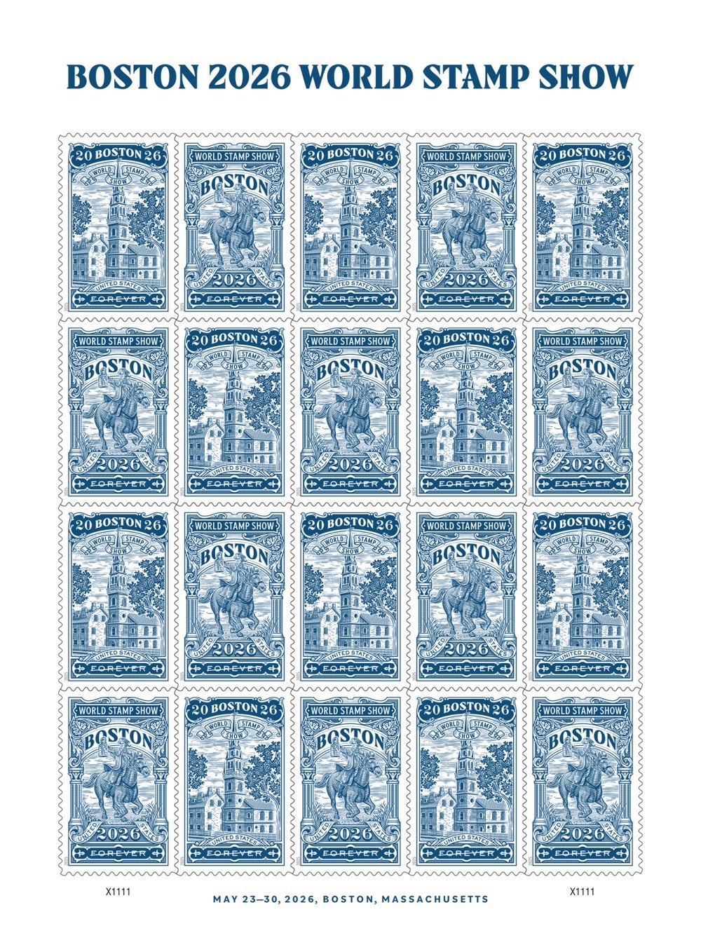 USPS Sheet of 20 Boston 2026 World Stamp Show First Class Letter Stamps 78 cents