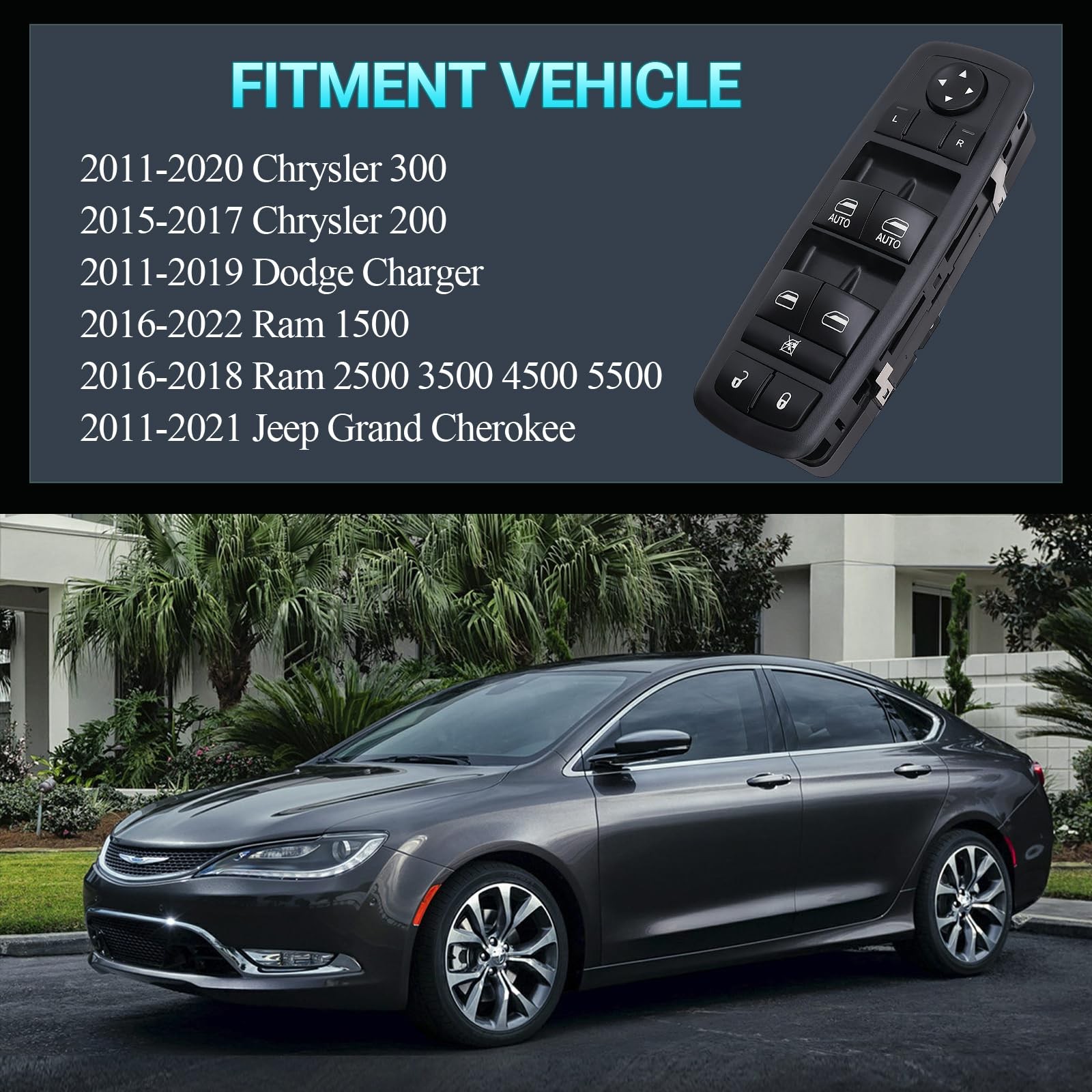 Power Master Window Switch Driver Side Front (Left), Black