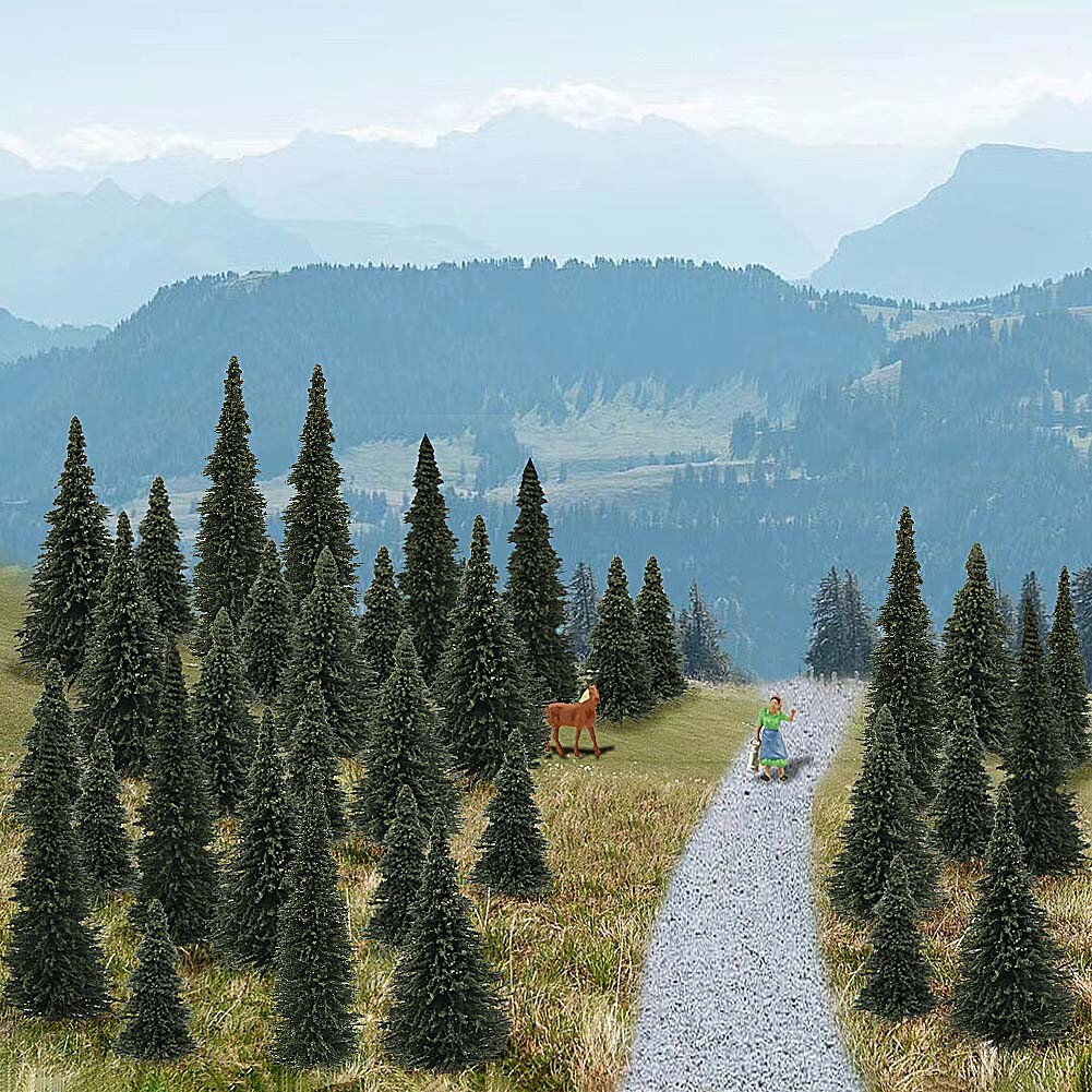 40pcs Miniature Scenery Model Pine Trees Deep Green Pines For HO O N Z Scale