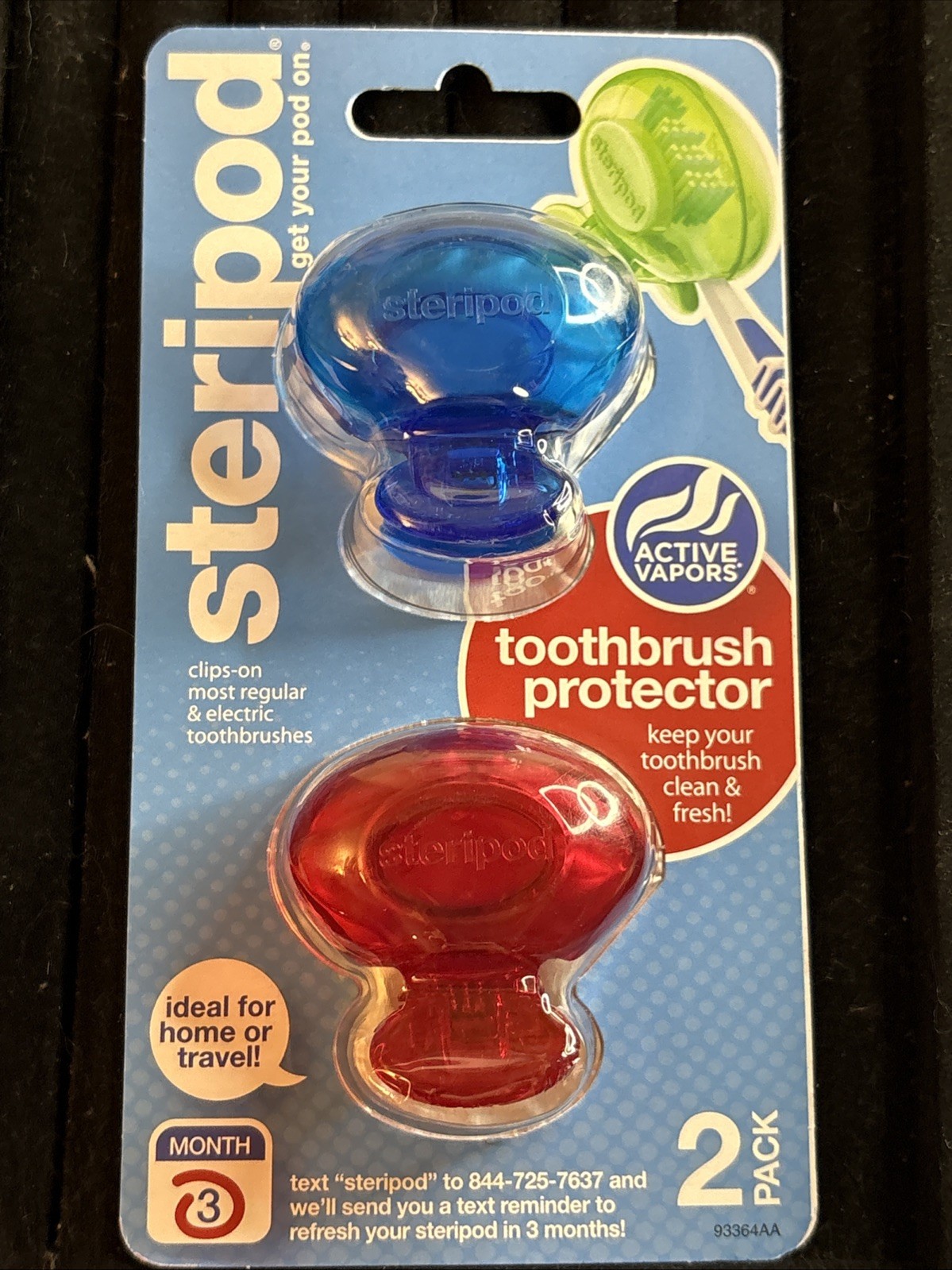 Steripod Clip-On Toothbrush Protector, 2 Count (EXP 7/25) Assorted Colors