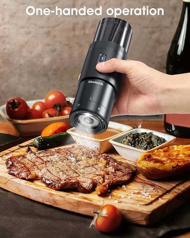 2PCS Electric Salt and Pepper Grinder Set Automatic Grinder w/ Rechargeable Base