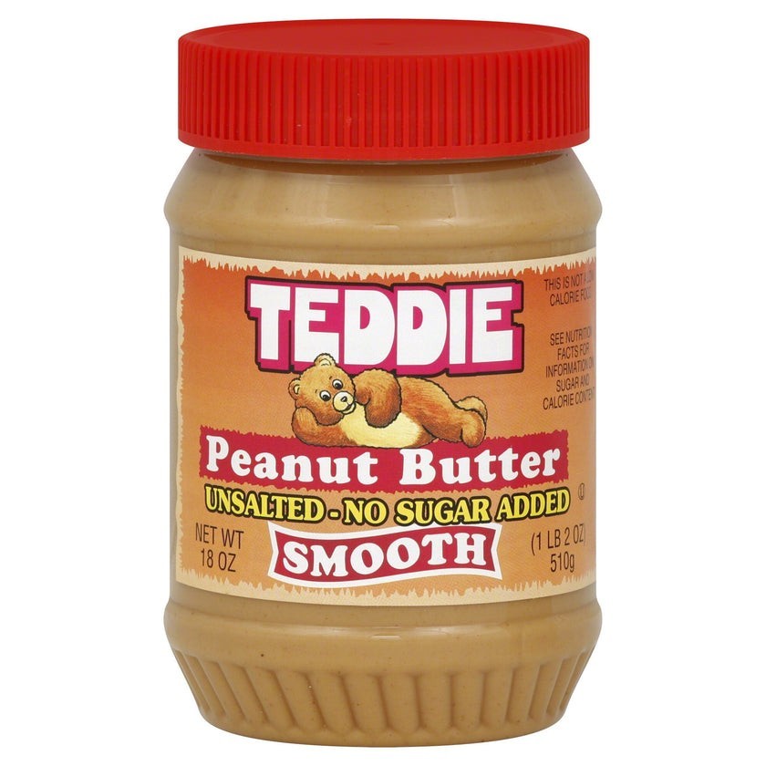 Teddie Unsalted No Sugar Added Smooth Peanut Butter 18 oz Allergen: Peanuts