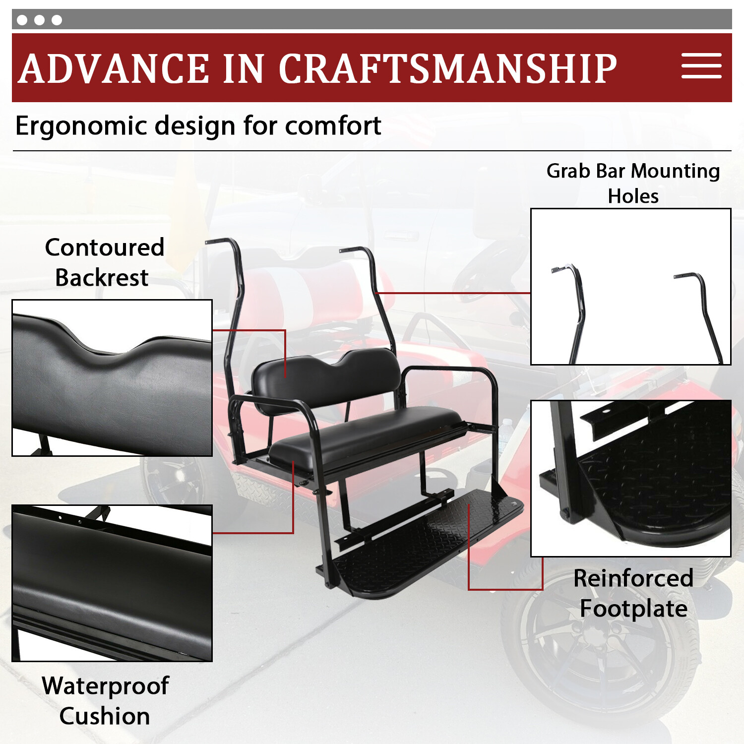 Rear Flip Seat Kit Back seat For 2000-2013 Club Car DS Golf Cart Folding Black