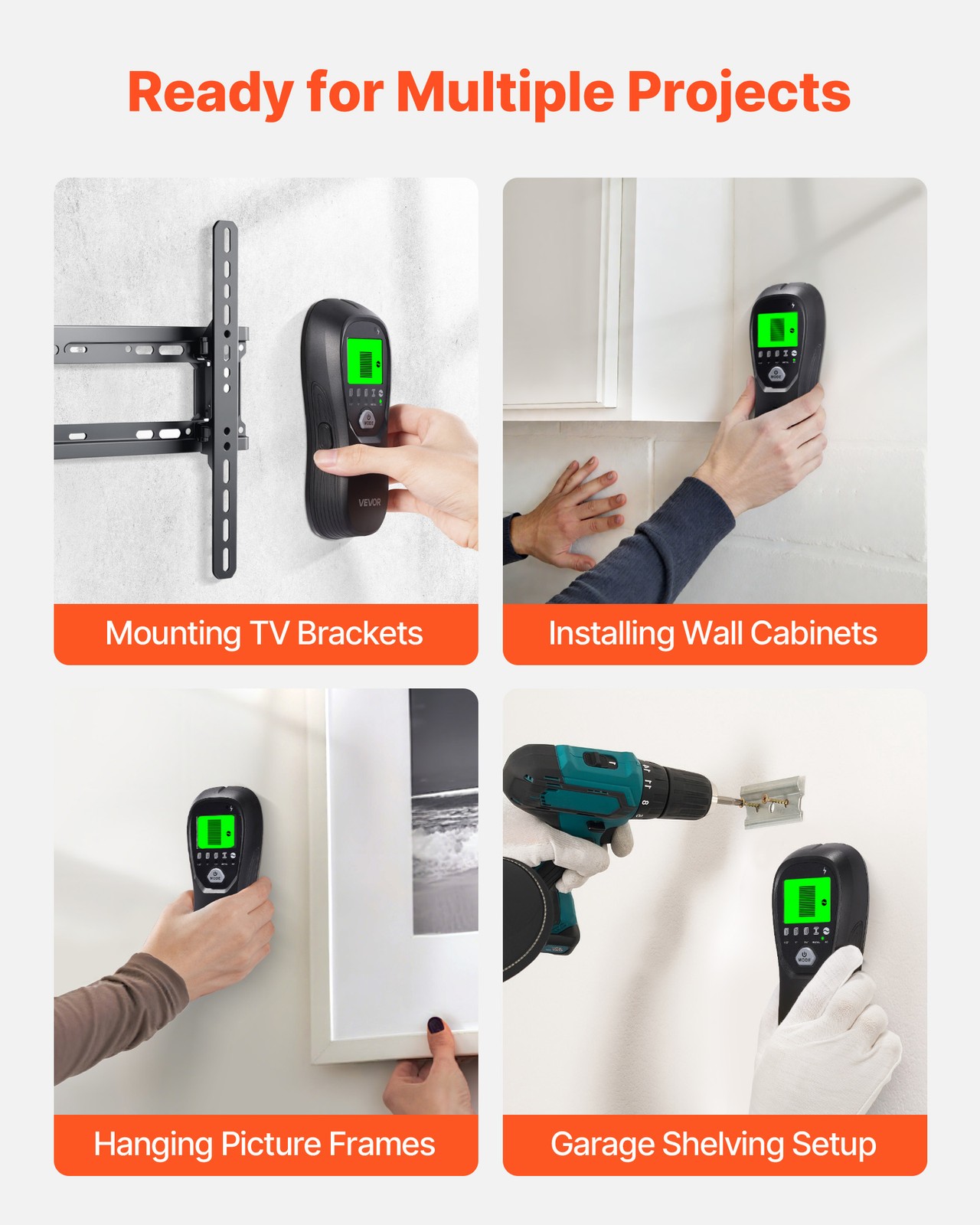 VEVOR Stud Finder Wall Scanner 5 in 1 Electronic Wall Stud Detector LCD Black