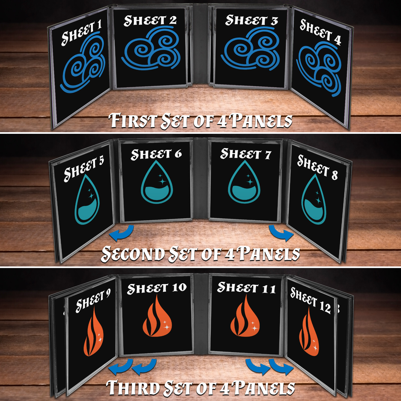 DM Screen 12-Panel GM Dungeon Master Screen with 4 Panels for TTRPGs, Black