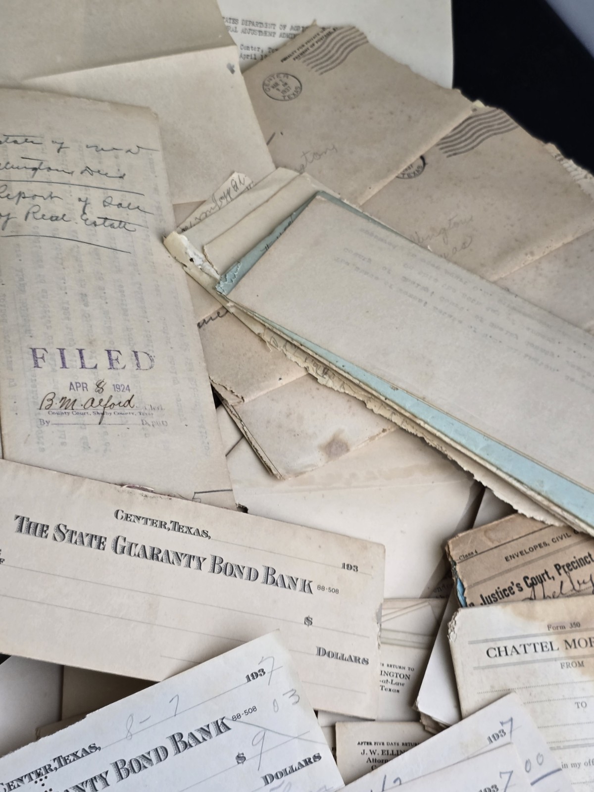 HUGE Vintage TEXAS Paper Ephemera Lot Bank Checks Court Docs Center Texas 1920s