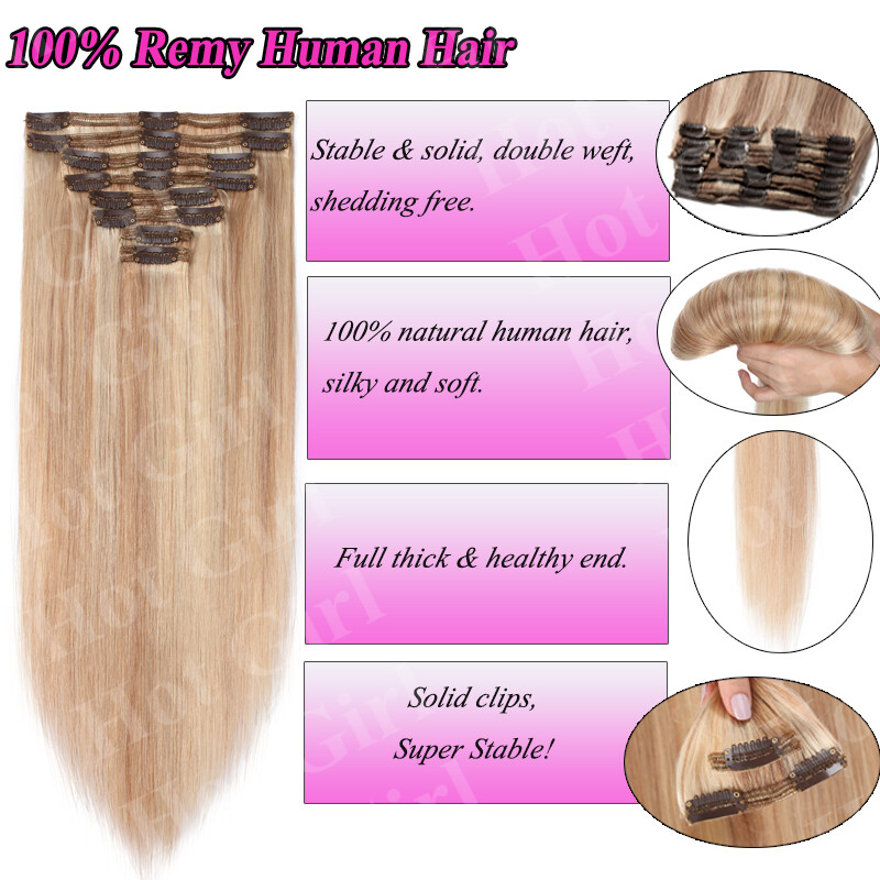 Real THICK 160g++ Double Weft Clip In Remy Human Hair Extensions Full Head XL462