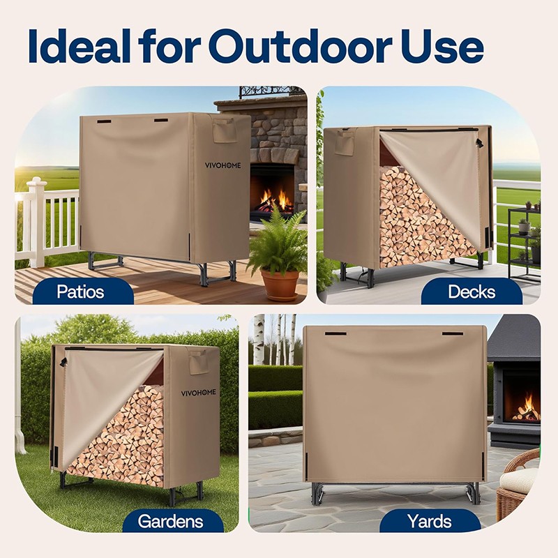 4FT Outdoor Firewood Rack with Cover Heavy Duty Firewood Holder 48''x13.8''x48''
