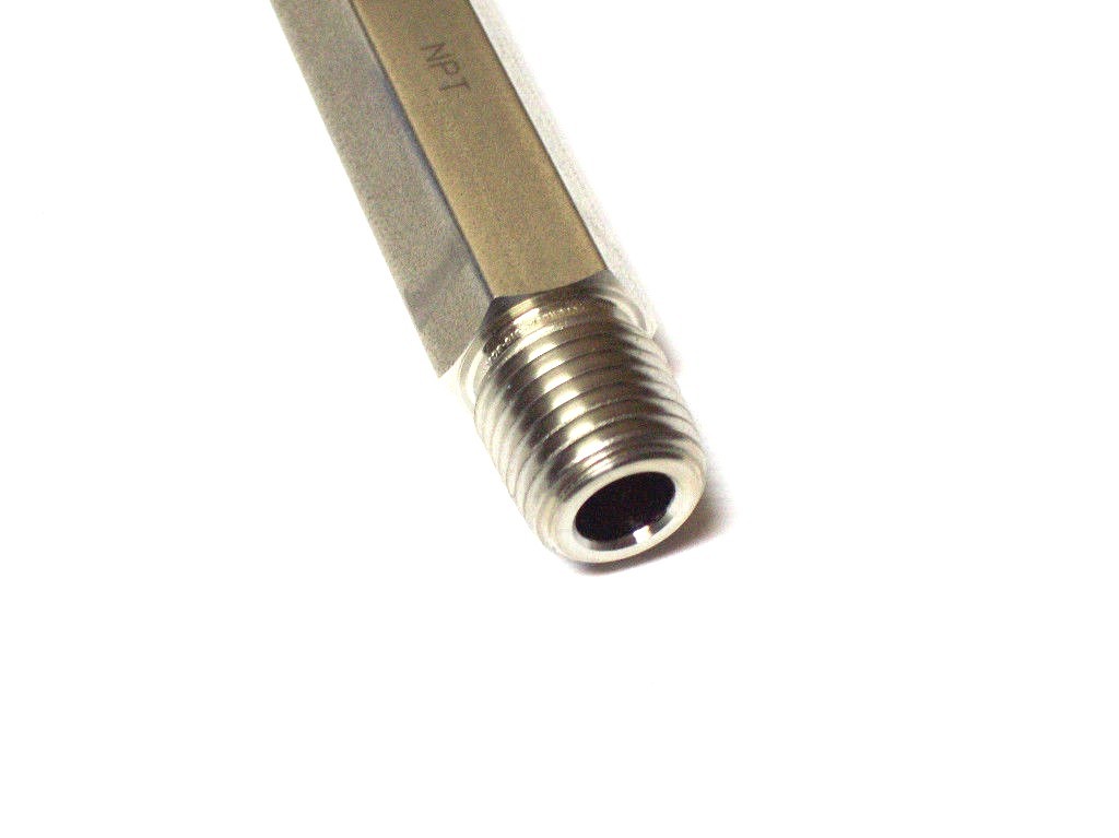 Hex Nipple 1/4" MNPT x 6" Long 316 Stainless Steel Instrumentation 8k PSI HSME