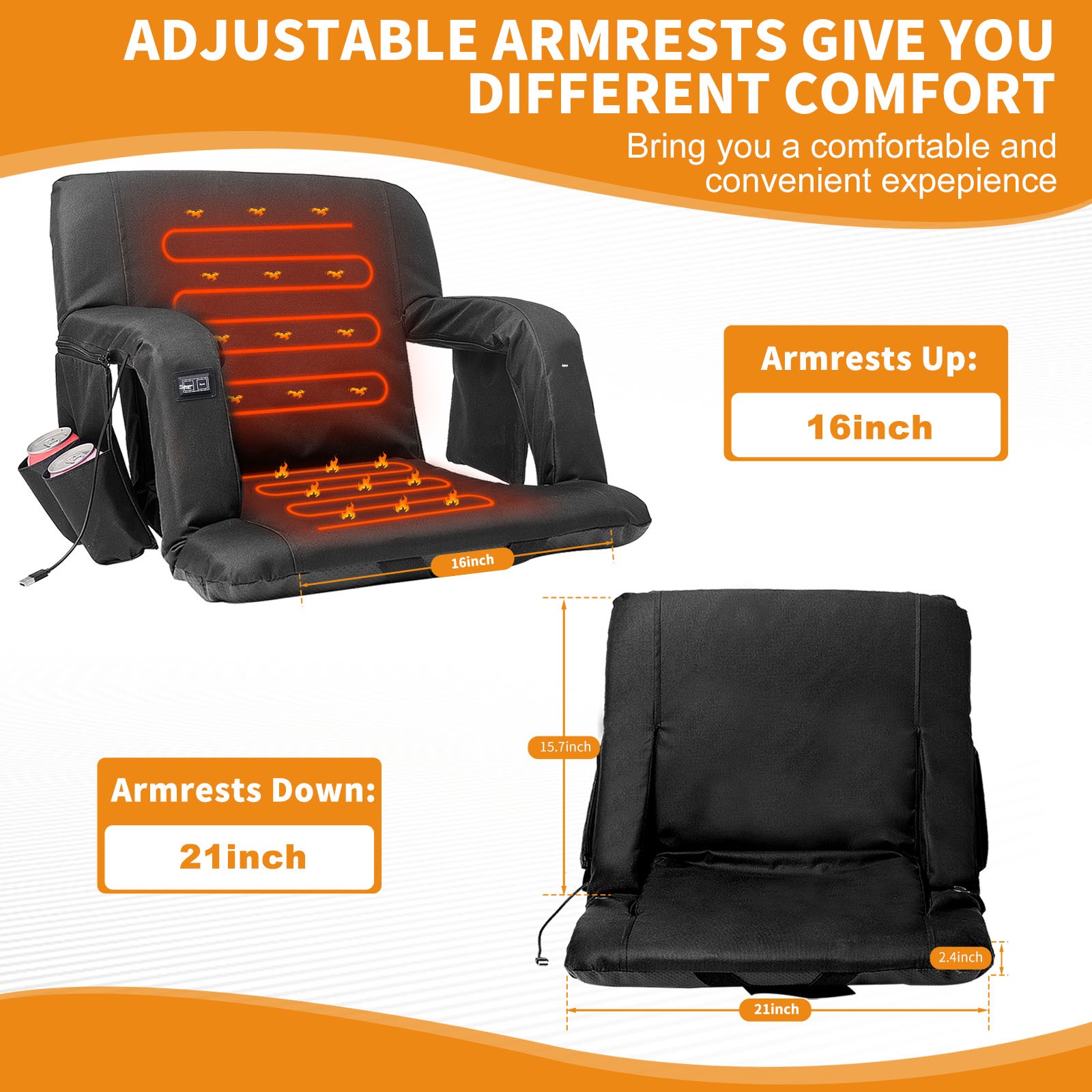 H&ZT Heated Stadium Seat for Bleachers with Back Support Standard / XXL Size