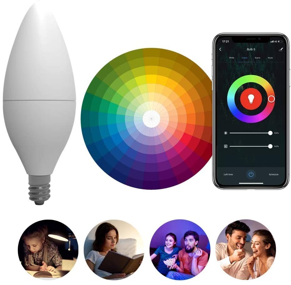 2Pcs E12 LED RGB Candelabra Smart Christmas Light Bulbs Google Alexa App control