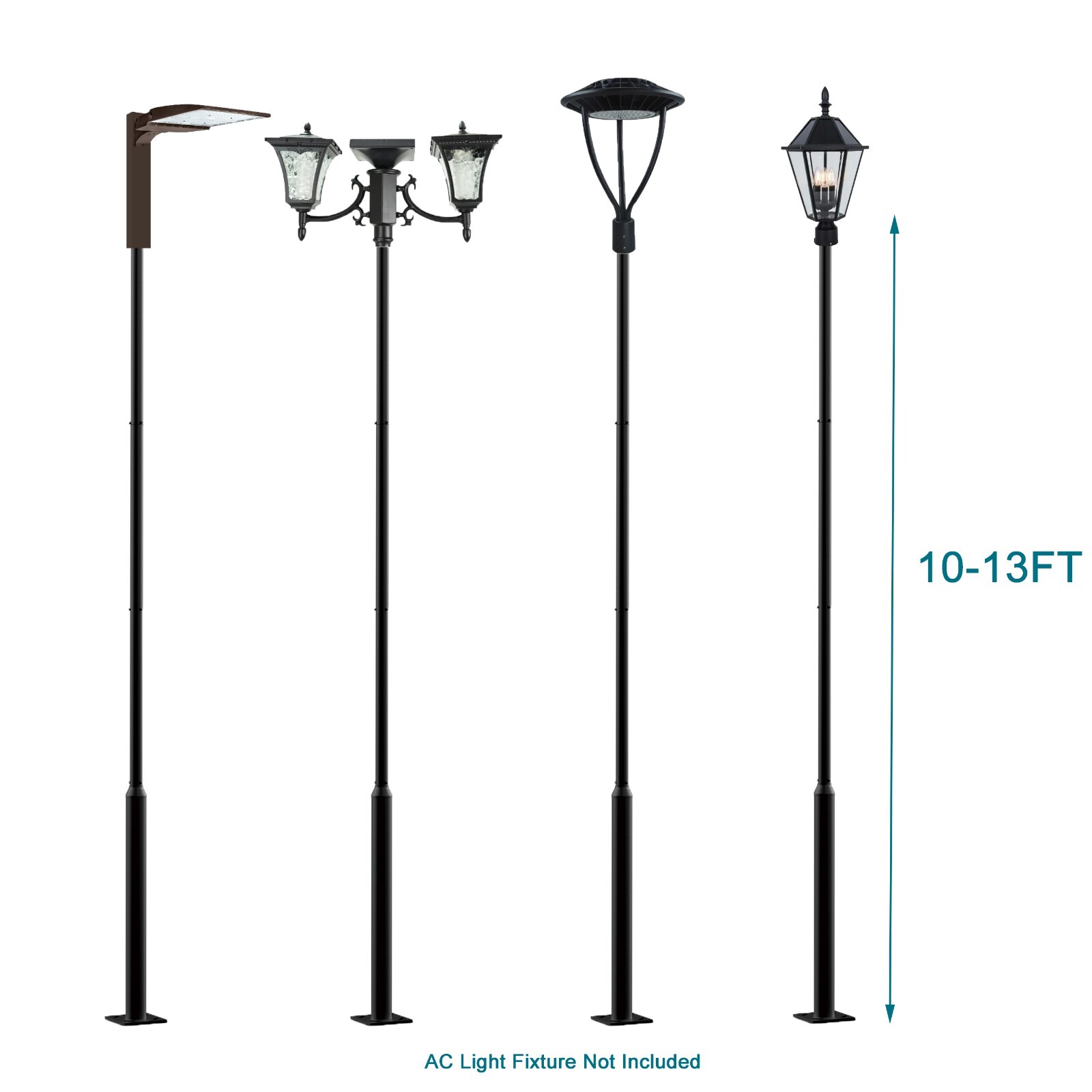 10ft 13 ft. Extendable Black Outdoor Universal Light Pole Corrosion-resistant