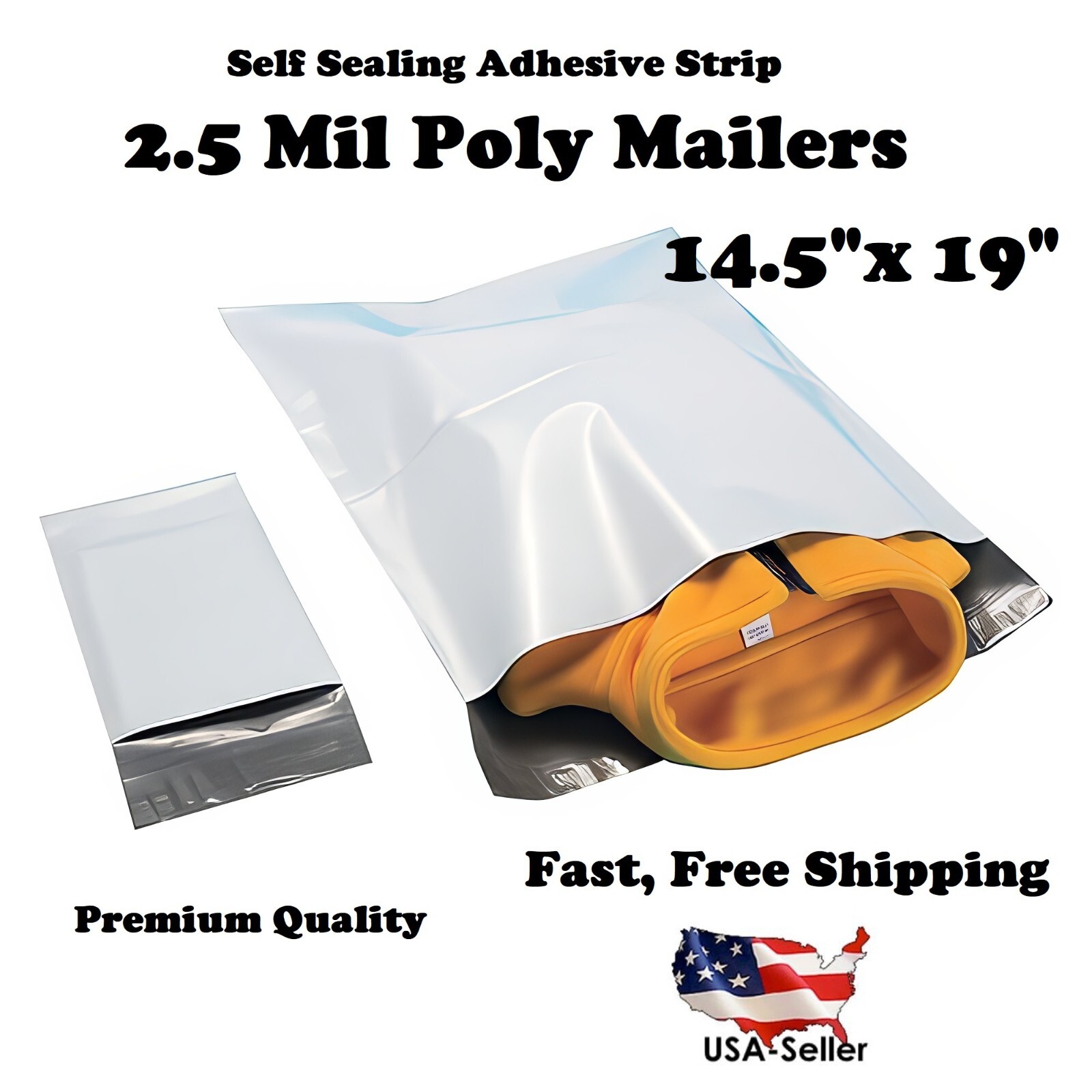 14.5" x 19" White Poly Mailers Plastic Shipping Bags 2.5 Mil Mailer 14.5x19